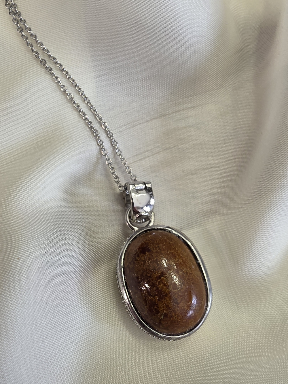 Aqua Nueva Moss Agate Stainless Steel Pendant w Chain